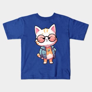 A cute kitty wearing street fashion Kids T-Shirt